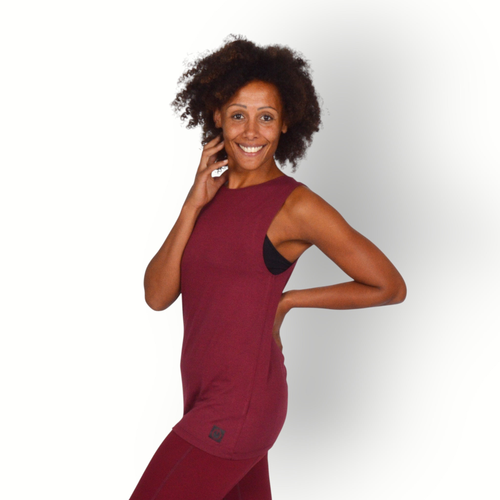 Women wrap top in black and burgundy red multi sport top wear loose or fitted