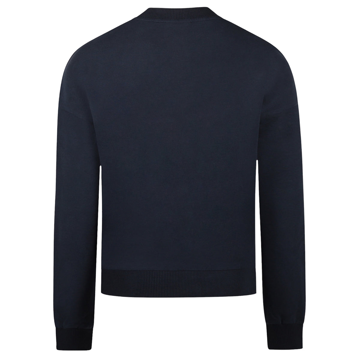 A navy long sleeve crew top with rib detail and a crew neckline in a super soft fabric.