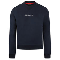 A navy long sleeve crew top with rib detail and a crew neckline in a super soft fabric.
