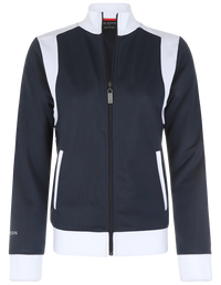 A navy and white color block training jacket with a full zipper and side pockets.